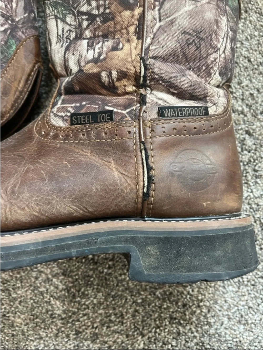 Justin Original Work Boots Mens 10EE Steel Toe Brown Camo Pull On AC1003 Wide
